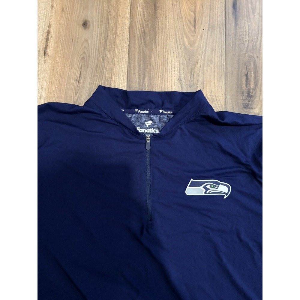Fanatics Seattle Sea Hawks Quarterzip Men's XL Navy Blue Pullover - Picture 2 of 6